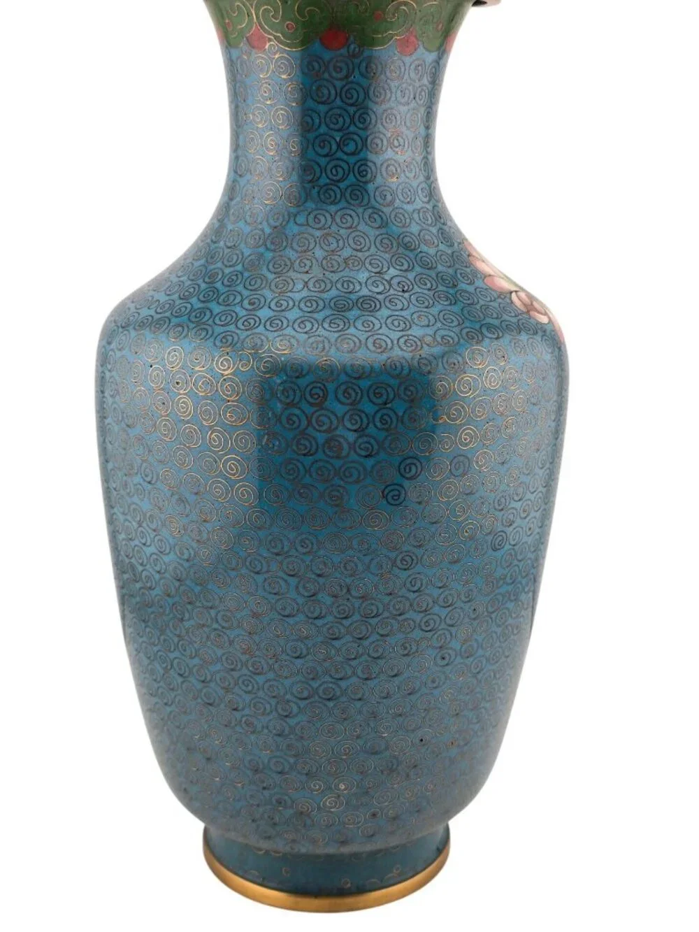 Vintage Cloisonné Vase With Floral Motif Blue & Gold 8.5